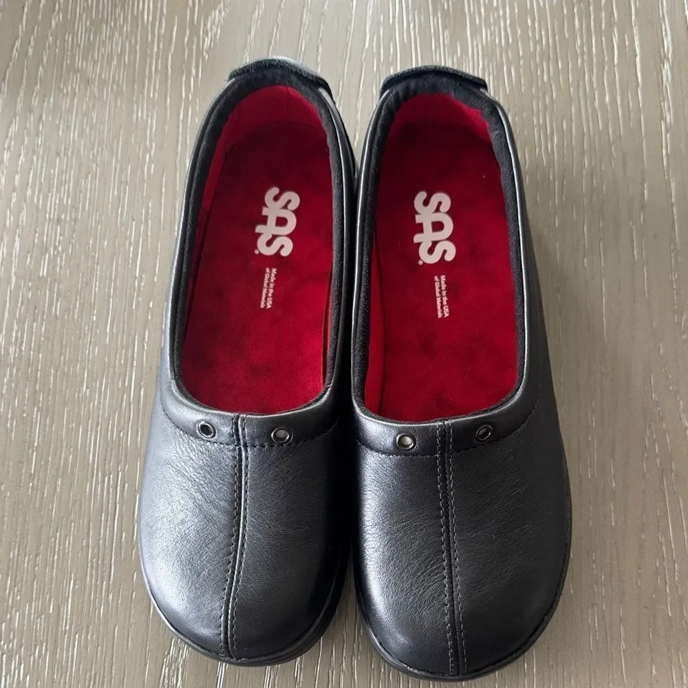 SAS Women’s Black Soft Leather Comfort Dress Shoes Flats Made in USA Size 5M